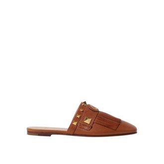 Valentino Garavani Rockstud Fringe Leren Muiltjes - Dames - Slip ons - Bruin - 36 EU - Leer - Schoenen