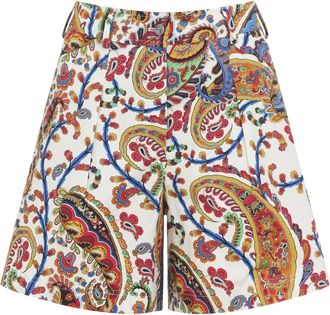 Etro Multicolor Cotton Pleated Shorts With Back Patch Pockets-Donna
