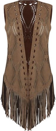 Generic Womens Gothic Cowboy Shirt Sleeveless Long Tassel Vest Music Tank Tops Cardigan Jackets Waistcoat Brown Cardigans for Women Uk
