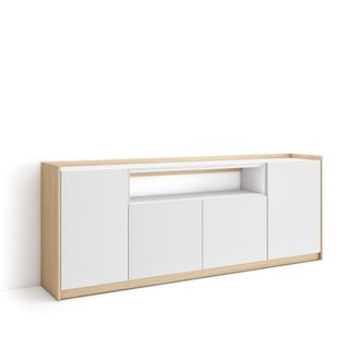 Skraut Home Skraut Home - Aparadores Para Sal&oacute;n, 207x37x80cm, 4 Puertas, Armario, Zapatero, Blanco Y Roble Soft