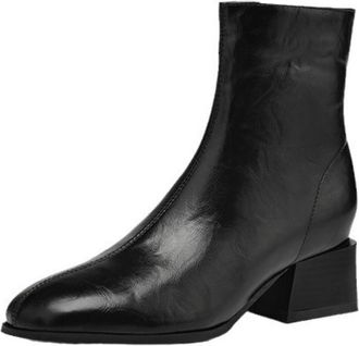 Generic Womens Ankle Boots Smooth PU Leather Comfortable Block Heel Nonslip Wear Resistant Outsole Side Zipper For Daily Commute Casual Outings,Black,6.5 UK