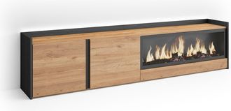 Skraut Home Skraut Home - Mueble Tv, Televisi&oacute;n, Muebles De Sal&oacute;n, Almacenaje, 212x35x50cm, Para Tv Hasta 80, Chimenea El&eacute;ctrica Xxl, Led, Estilo Moderno, Roble Y