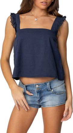 Edikted Viviana Ruffle Strap Cotton Tank in Blue at Nordstrom, Size X-Small