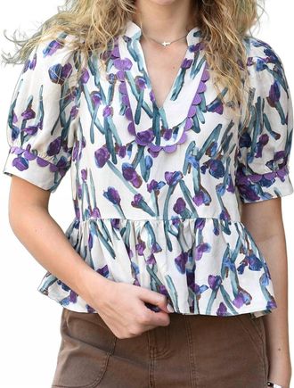 Entro Ecru Top With Irises In White