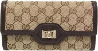 Gucci Pre-owned Luce 790034 Lange portemonnee (bi-fold) - Dames - Vintage Accessoires - Beige - ONE Size - Leer - Vintage