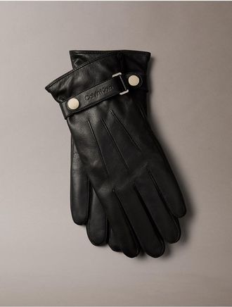 Calvin Klein Mens Smooth Leather Strap Gloves - Black - LXL