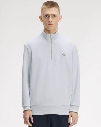 Fred Perry Mens 80B Half Zip Sweatshirt in Light Blue Cotton - Size X-Large