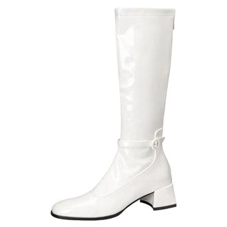 Generic Womens Knee High Boots Round Toe Medium Block Heel With Side Zipper And Decorative Belt Buckle Fashionable Footwear