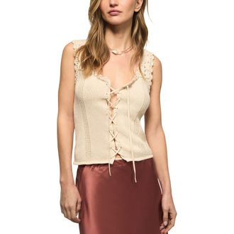 Lucky Brand Festival Lace-Up Knit Vest in Straw Heather at Nordstrom, Size X-Large