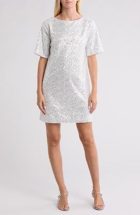 Wishlist Elbow Length Sleeve Sequin A-Line Cocktail Dress in White at Nordstrom Rack, Size Medium