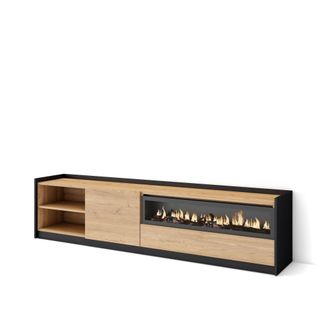 Skraut Home Skraut Home - Mueble Tv, Televisi&oacute;n, 207x37x50cm, Para Tv Hasta 80, Chimenea El&eacute;ctrica, Roble Y Negro