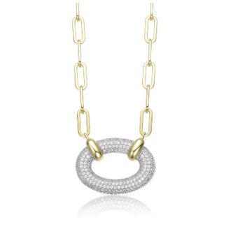 Rachel Glauber Two-Tone with Clear Cubic Zirconia Thick Circular Pendant Necklace