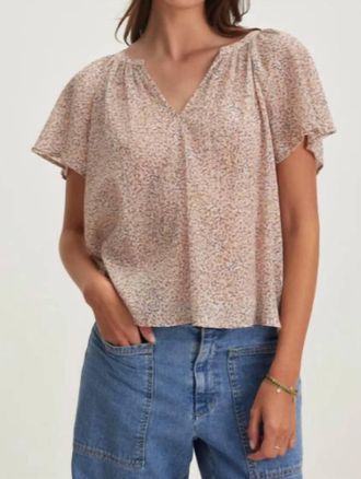 Velvet Park Printed Crinkle Cotton Gauze Top In Blush