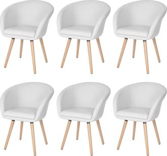 Hhg Juego De 6 Sillas De Comedor Malm&ouml; T633, Silla De Cocina, Dise&ntilde;o Retro De Los A&ntilde;os 50, Piel Sint&eacute;tica, Blanco