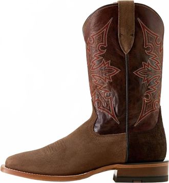 Ariat Mens Circuit Gritty Wide Square Toe Cowboy Boot In Ranch Brown Suede Hickory Smoke