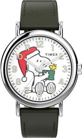 Timex Peanuts Weekender Main Line Mens Green Watch TW2Y12400 Leather - One Size