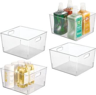 mDesign Large Plastic Household Storage Organizer Bin - Handles, 4 Pack, White in Clear at Nordstrom