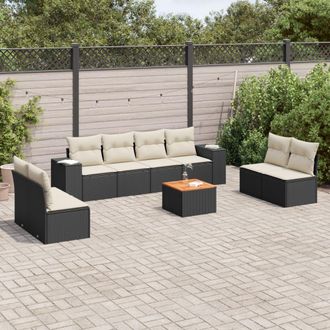 vidaXL Set De Sof&aacute;s De Jard&iacute;n 8 Piezas Y Cojines Rat&aacute;n Sint&eacute;tico Negro Vidaxl