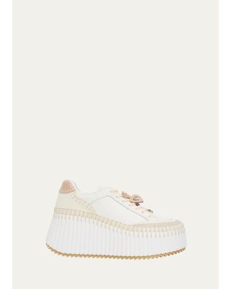 Chlo&eacute; Nama Mixed Leather Stitch Platform Sneakers