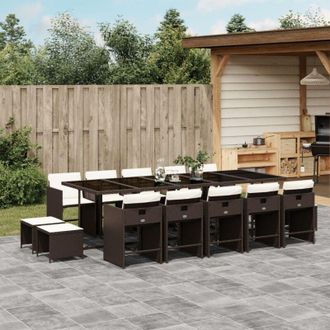 vidaXL Set Comedor De Jard&iacute;n Y Cojines 15 Pzas Rat&aacute;n Sint&eacute;tico Marr&oacute;n Vidaxl