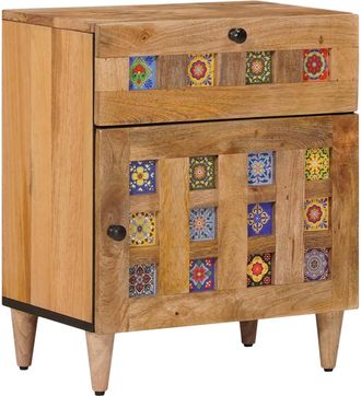 vidaXL Armario De Noche Natural 50 X 33 X 60 Cm Madera De Mango Maciza Vidaxl