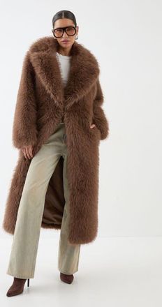 Misspap Long Faux Fur Wide Collar Coat in Brown at Nordstrom, Size 10