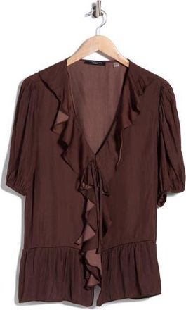 T Tahari Ruffle Short Sleeve Peplum Top in Cocoa Bean at Nordstrom Rack, Size 1 X