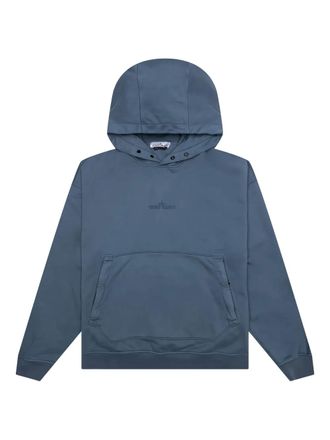 Stone Island Hoodie met knoopsluiting en geborduurd logo - Blauw