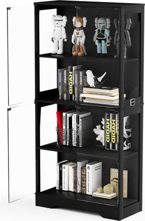 STILVORA Vitrina Con 2 Puertas De Cristal Y Led Con Sensor De Movimiento, 4 Niveles, Para Salon, En Mdf Y Cristal, 80&times;35&times;165 Cm