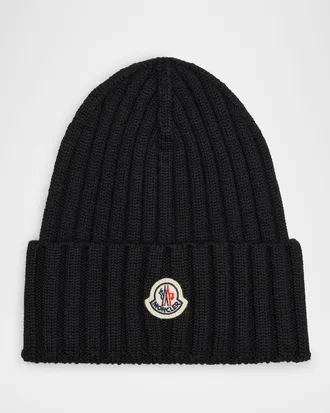 Moncler Ribbed Wool Logo Beanie