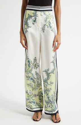 Veronica Beard Grigore High Waist Wide Leg Floral Print Pants in Light Pistachio Multi at Nordstrom, Size 14