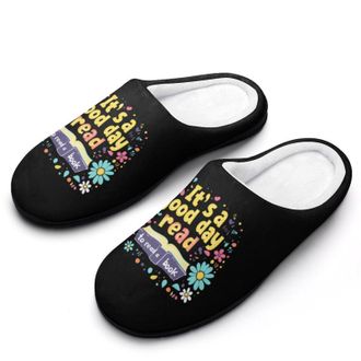 Generic Its A Good Day to Read A Book Funny Mens Slippers Cotton Warm House Shoes Memory Foam Sandals Print Size 7-14