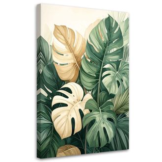 Feeby Cuadro En Lienzo Hojas Tropicales De Monstera En Verde Y Beige 80x120