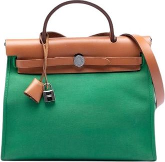 Herm&egrave;s Pre-owned Herbag Zip Satchel - Dames - Vintage Handtas - Groen - ONE Size - Leer - Vintage