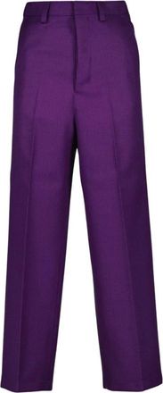 Ami Wollen broek met rechte snit en plooien - Dames - Straight fit broeken - Paars - XS - Wol - Broeken