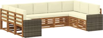 vidaXL Conjunto De Sof&aacute;s De Exterior 9 Uds. Natural Y Crema Poli&eacute;ster Vidaxl