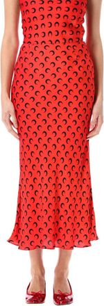 Marine Serre Red Moon Satin Midi Skirt