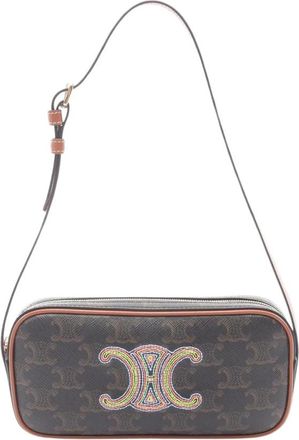 Celine Pre-owned Triomphe Canvas Schoudertas met Versierd Logo - Dames - Vintage Schoudertas - Zwart - ONE Size - Leer - Vintage