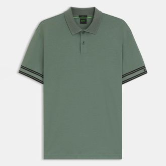 HUGO BOSS Mens Boss Zone Stripe Cuff Polo Shirt in Green