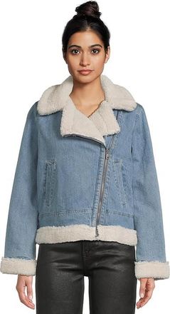 Levi's Denim Moto Jacket With Sherpa Lining Womens Jacket Medium Wash : XS, Cotton/Denim