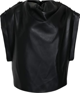 Balmain Top drappeggiato in pelle sintetica - Nero