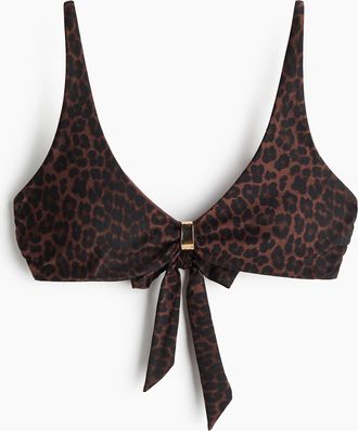 H&M Wattiertes Bikinitop - Dunkelbraun/Leopardenprint