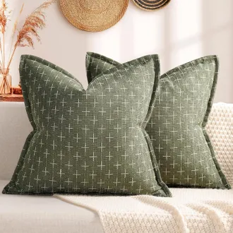 OEM Juego De Fundas De Almohada De 60x60 Cm (2 Piezas), Color Verde Oliva, Poli&eacute;ster Texturizado, Almohadas Decorativas Suaves, Fundas De Almohada C&oacute;modas