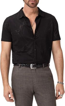 John Varvatos Elio Tangled Burnout Short Sleeve Button-Up Shirt in Black at Nordstrom, Size Medium