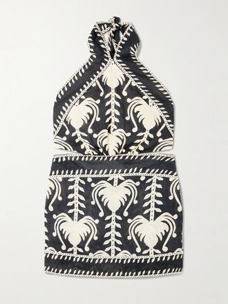 Johanna Ortiz Abito Mini A Schiena Scoperta Con Scollo Allamericana Stampato Tide Strength - Nero