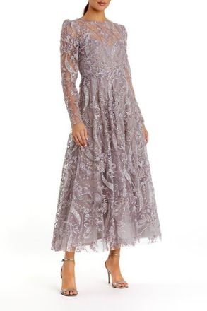 Mac Duggal Womens Floral Embroidered High Neck Long Sleeve Dress in Mauve at Nordstrom, Size 12