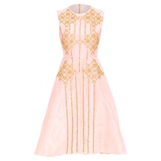 Roksanda Ilincic ILINCIC 2013 pink silk shantung yellow crystal embellished dress UK10 M
