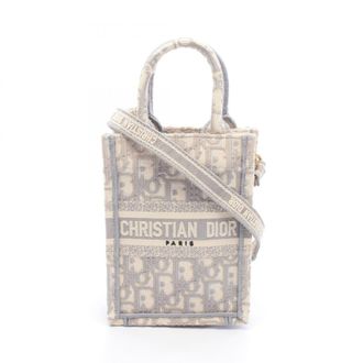 Dior Gray White Canvas Handbag Tote Bag (Pre-Owned)