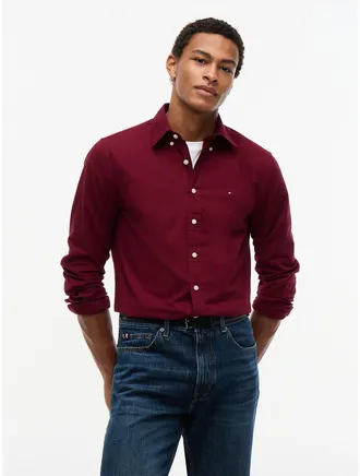 Tommy Hilfiger Mens Regular Fit Oxford Shirt - Burgundy - XXXL