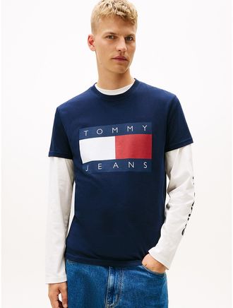 Tommy Hilfiger Mens Tommy Jeans Big Flag Logo T-Shirt - Navy - XL